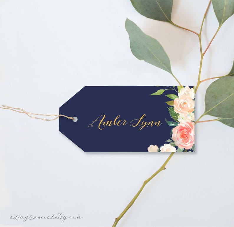 Peach Cream Floral Navy Blue Gold Gift Template Printable Wedding Thank You Favor Diy Pdf Download 117 Name Invitations Announcements Paper Party Supplies