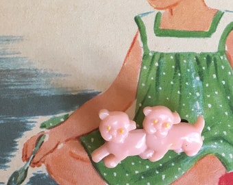 1950s Pink Dogs Barrette, Pair of Puppies Retro Hair Clip