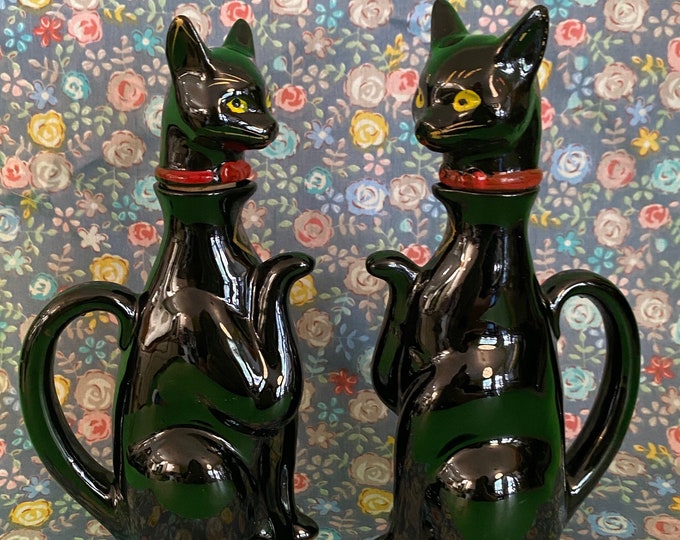 Vintage Black Cats Redware Oil and Vinegar Cruets Retro Etsy