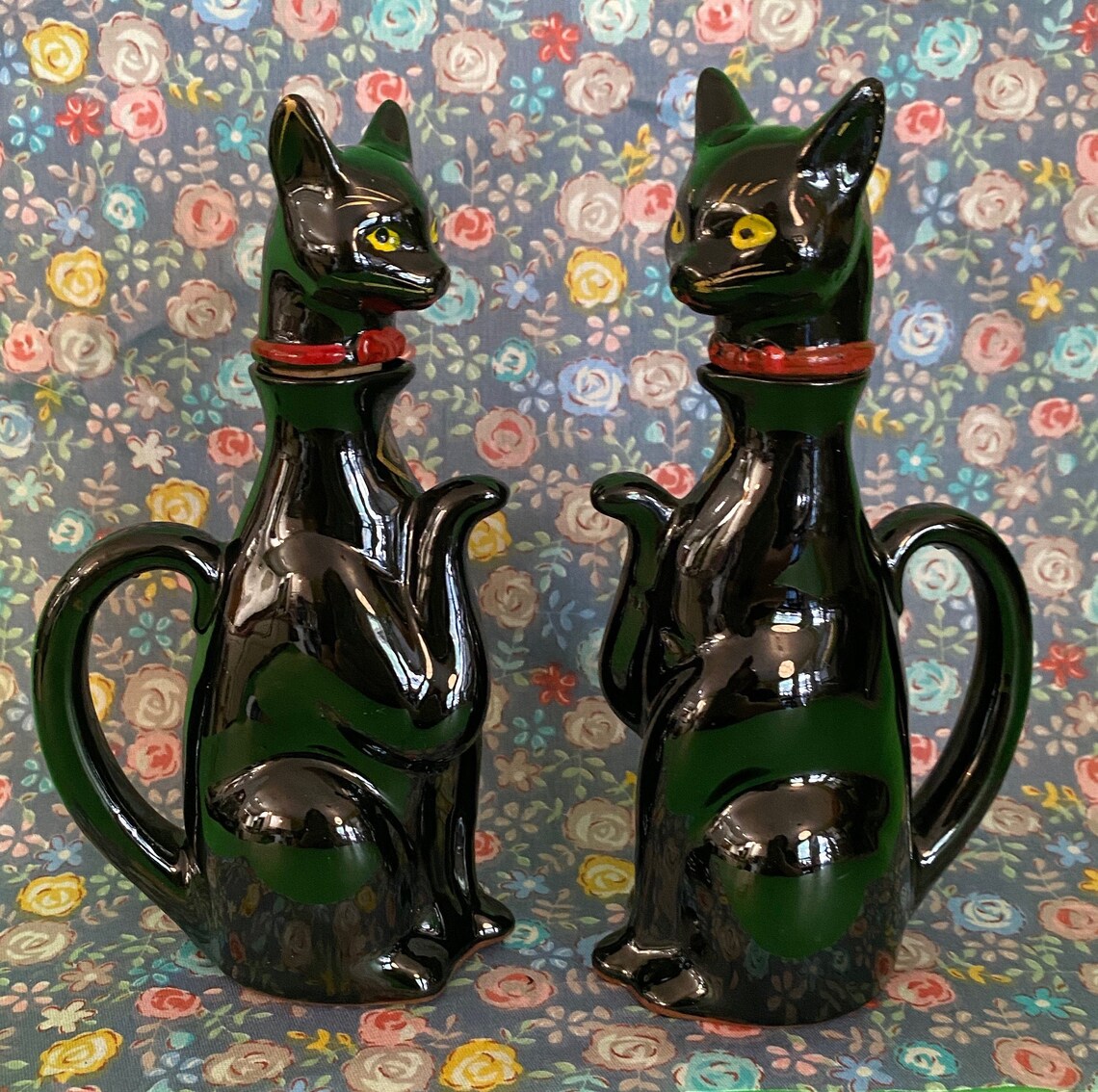 Vintage Black Cats Redware Oil and Vinegar Cruets Retro Etsy