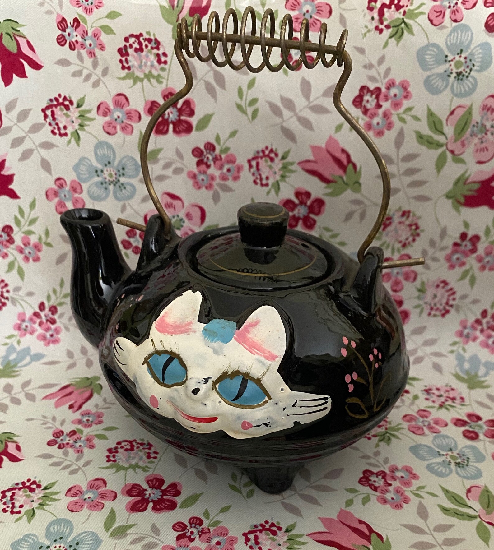 Vintage Cat Tea Kettle Hand Painted Made in Japan Rare Etsy