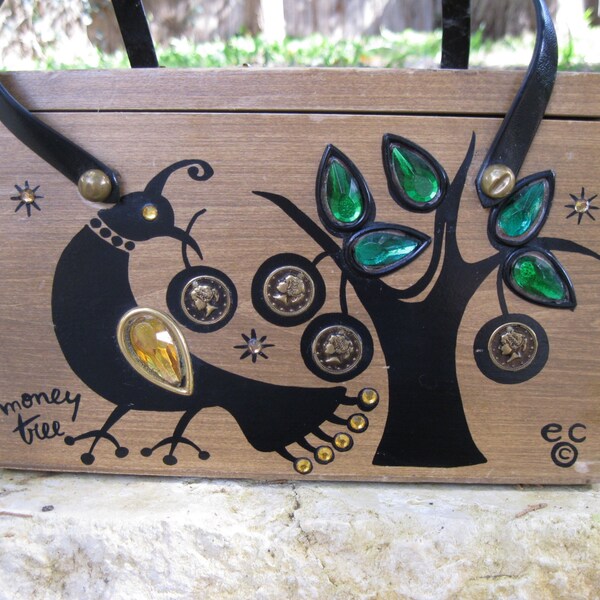 vintage Enid Collin "Money Tree" Wooden Box Purse