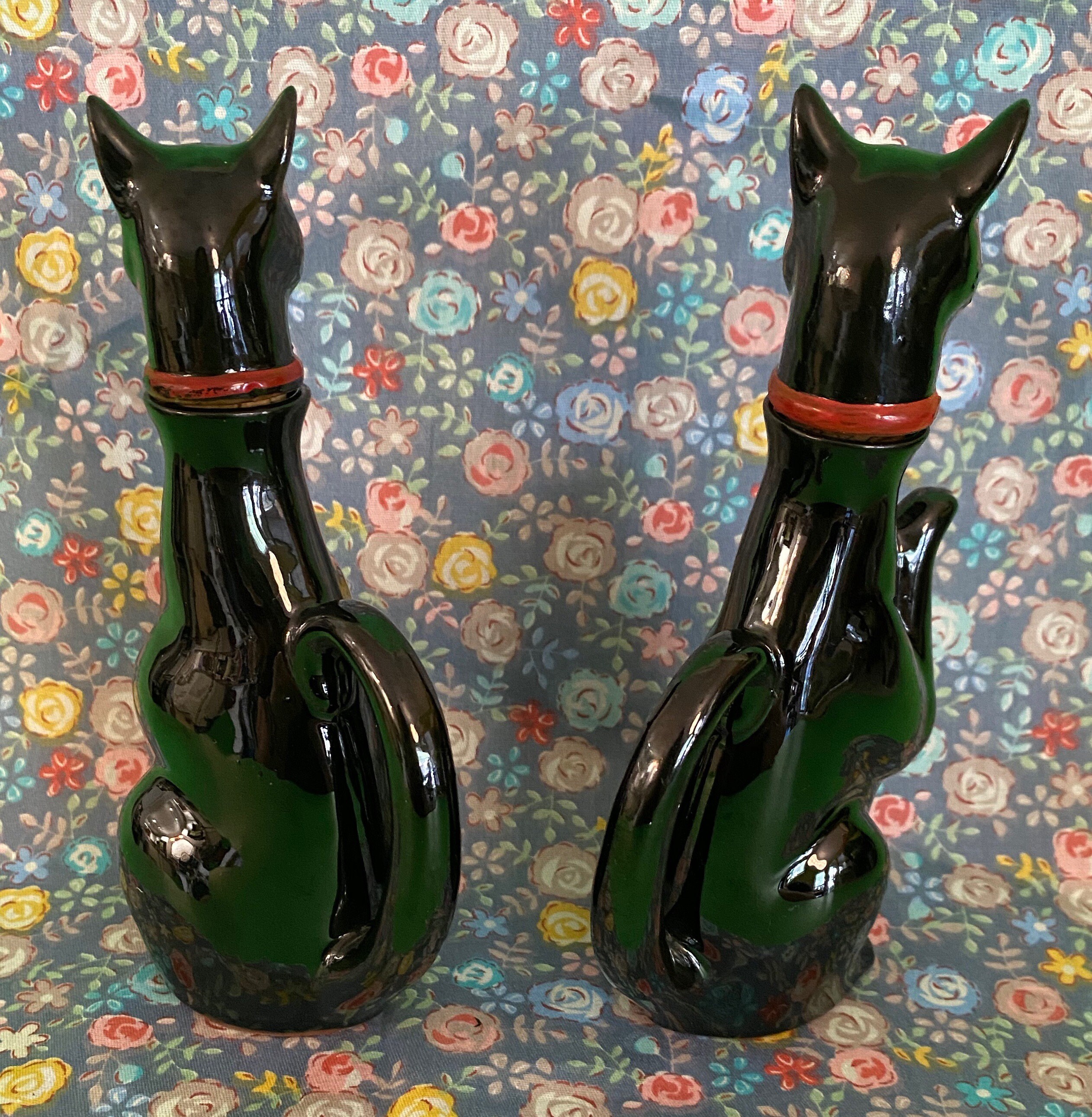 Vintage Black Cats Redware Oil and Vinegar Cruets Retro Etsy