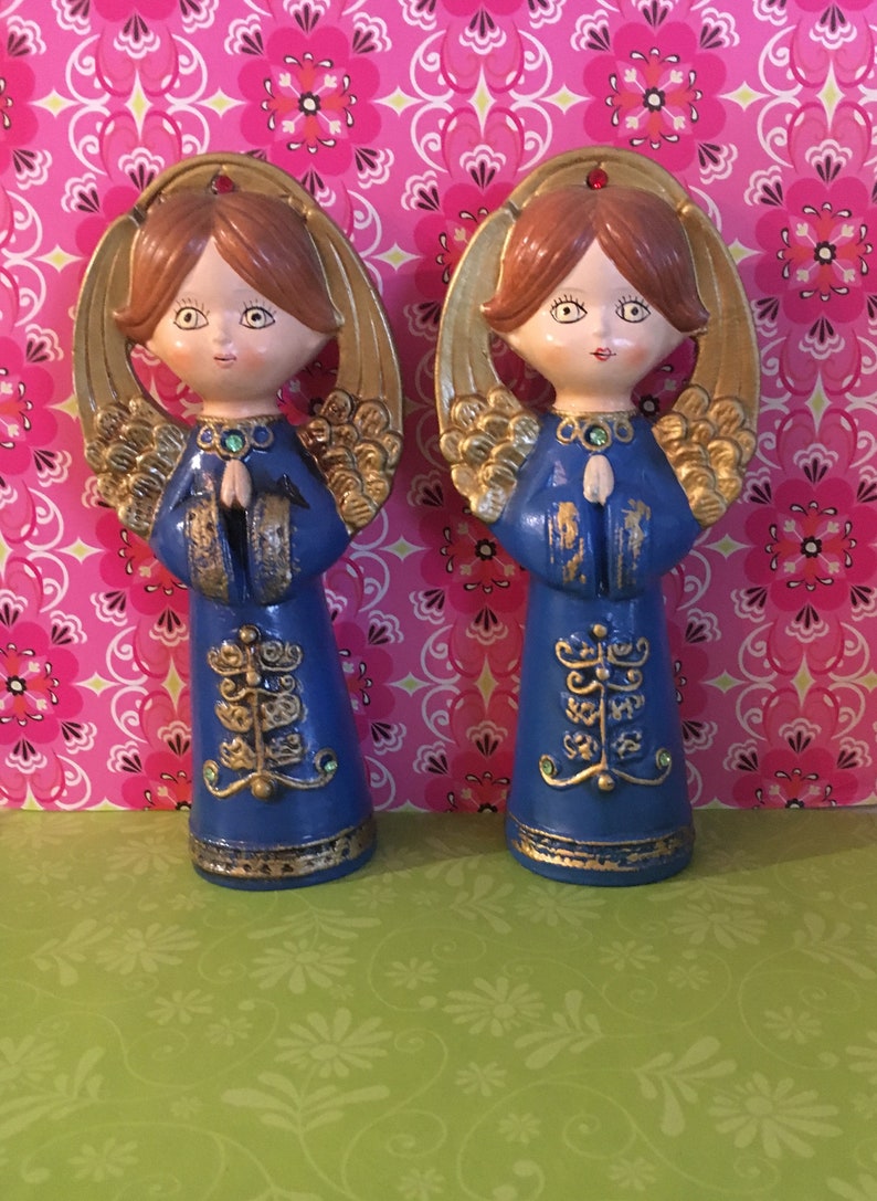 Retro Christmas Decor kitsch Vintage Ardco Angels Set of 3 Paper Mache Made in Japan
