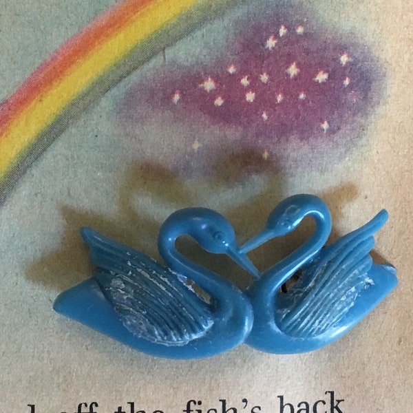 1950s Swan Barrette Vintage Plastic Hair Accessory for Girls, Blue Retro Clip, Swan Pair