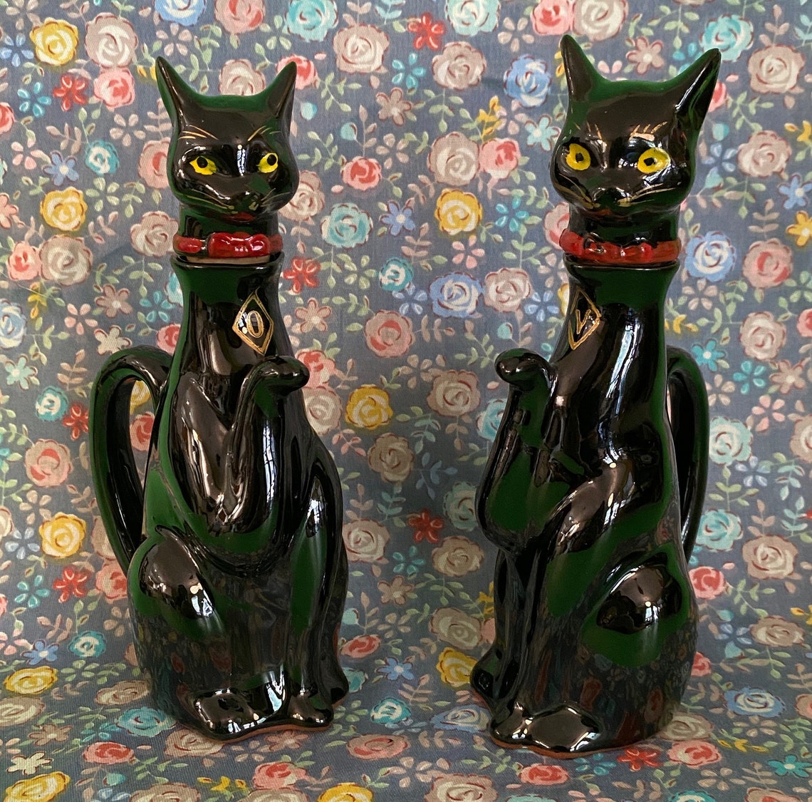 Vintage Black Cats Redware Oil and Vinegar Cruets Retro Etsy