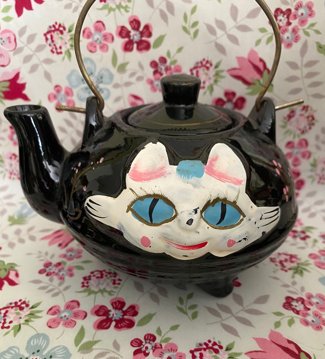 Vintage Cat Tea Kettle Hand Painted Made in Japan Rare Etsy
