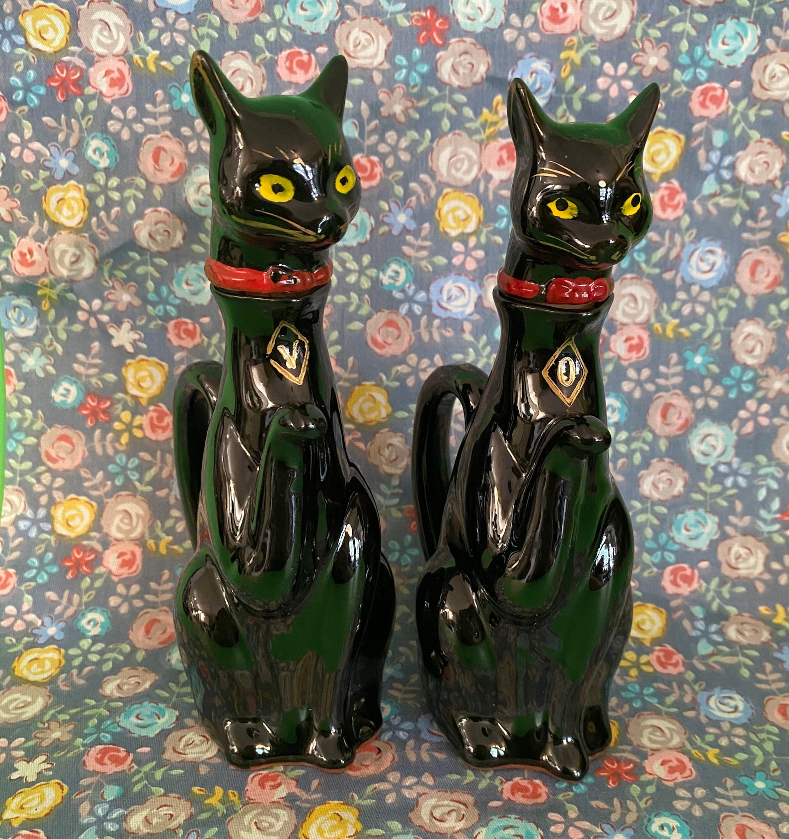 Vintage Black Cats Redware Oil and Vinegar Cruets Retro Etsy
