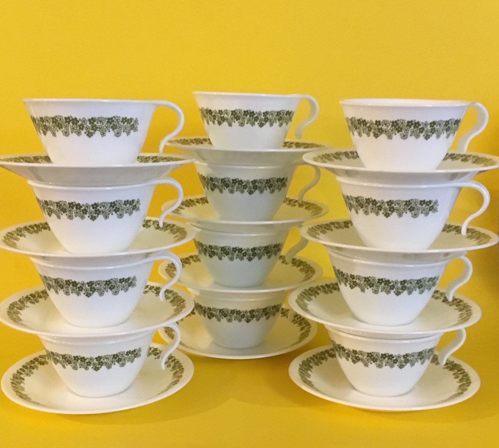 Vintage Corelle Crazy Daisy Cups and Saucers Hook Handle Etsy