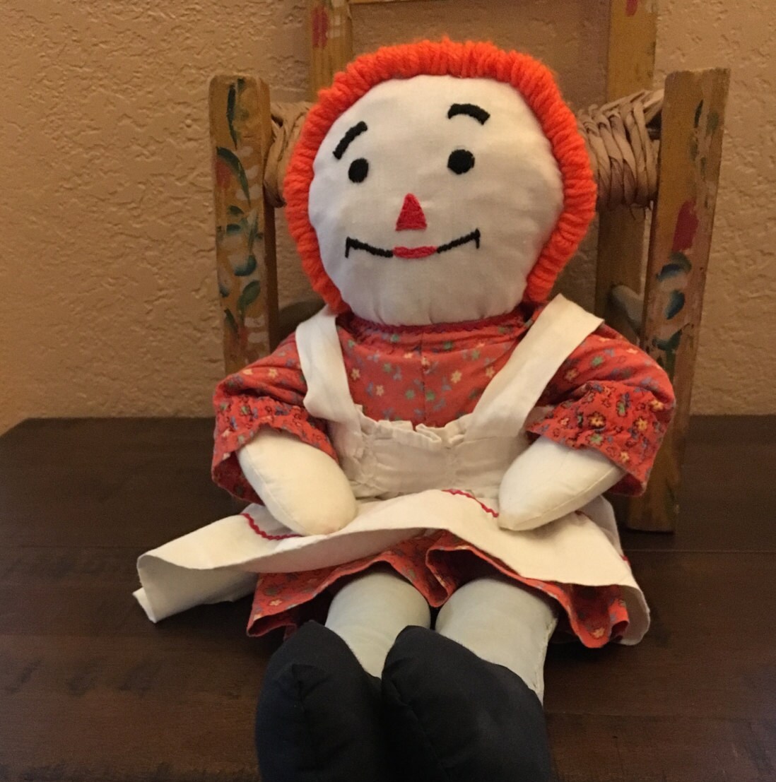Vintage Raggedy Ann Rag Doll, Handmade, Rustic, Apron, Dress,