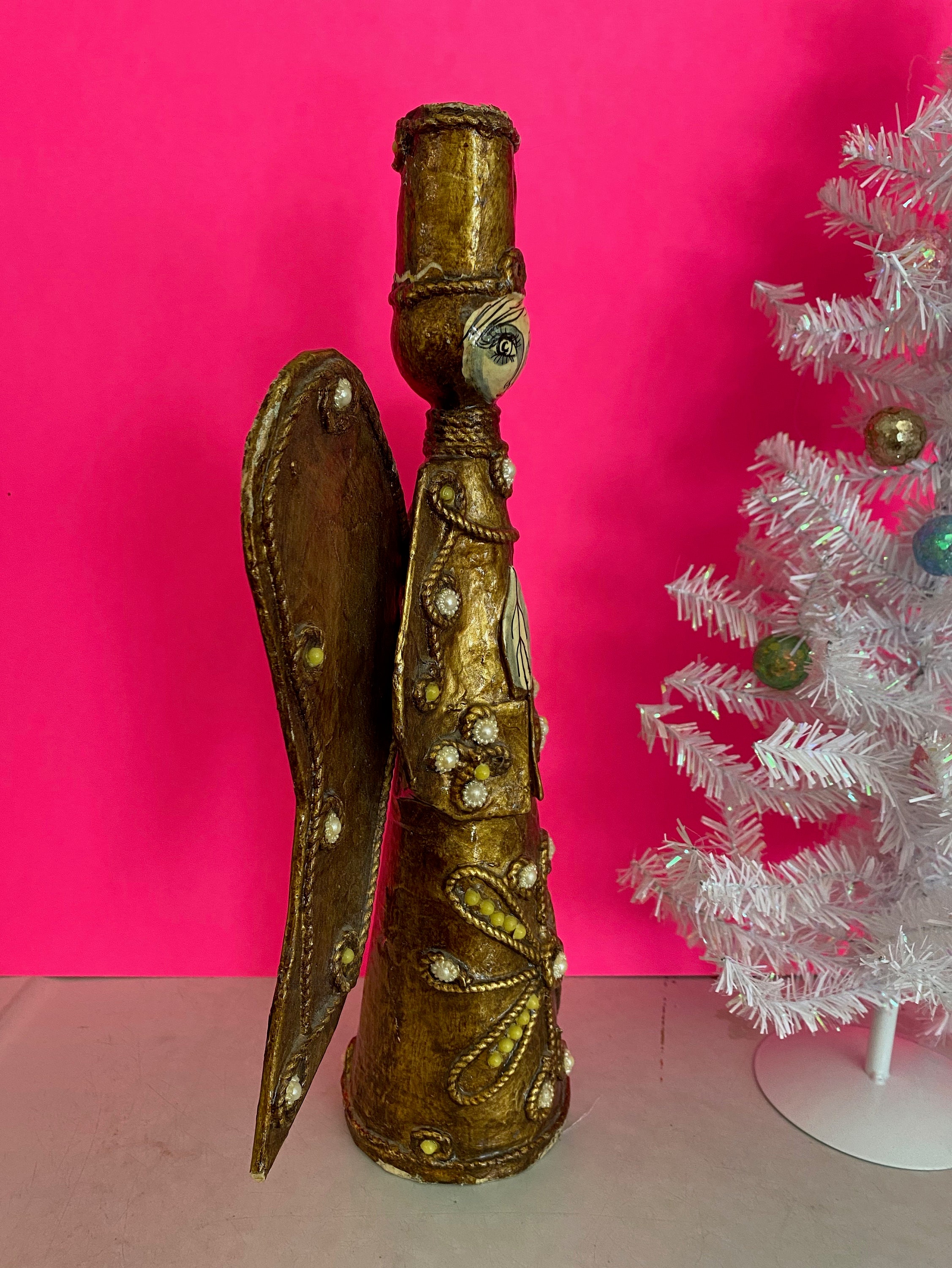 Vintage Angel Paper Mache Candle Holder Mid Century Etsy
