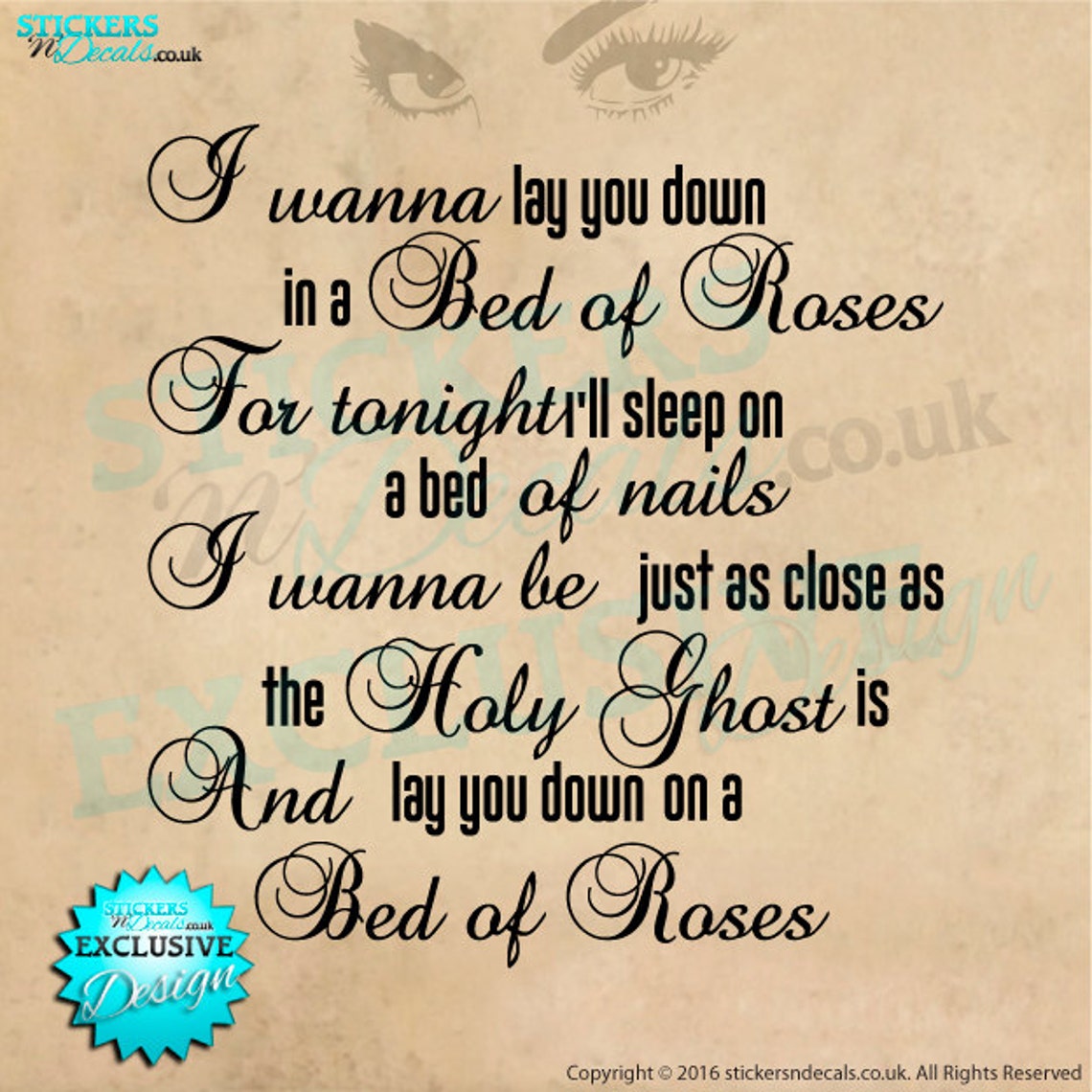 Bon Jovi Bed Of Roses Song Lyrics Vinyl Wall Art Vinyl Etsy