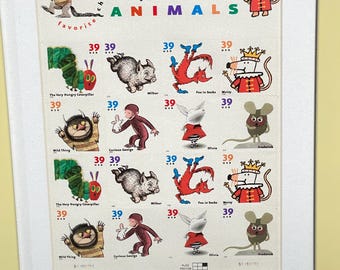 framed collection of "Favorite Children's Book Animals" stamps issued by the United States Postal Service in 2006.