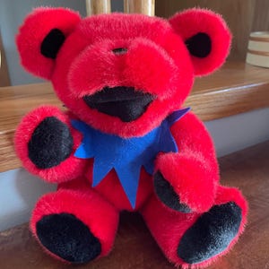 Vintage Grateful Dead Bear Jointed Steven Smith Red 1990 Liquid Blue 12”