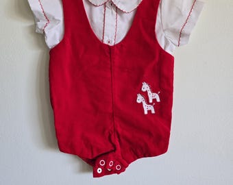 Vintage baby red overalls 3-6 months