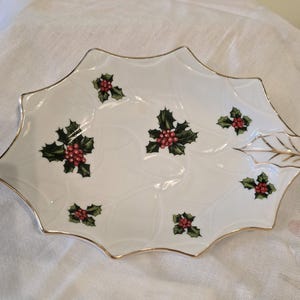 Lefton China Christmas Holly plate Hand Painted