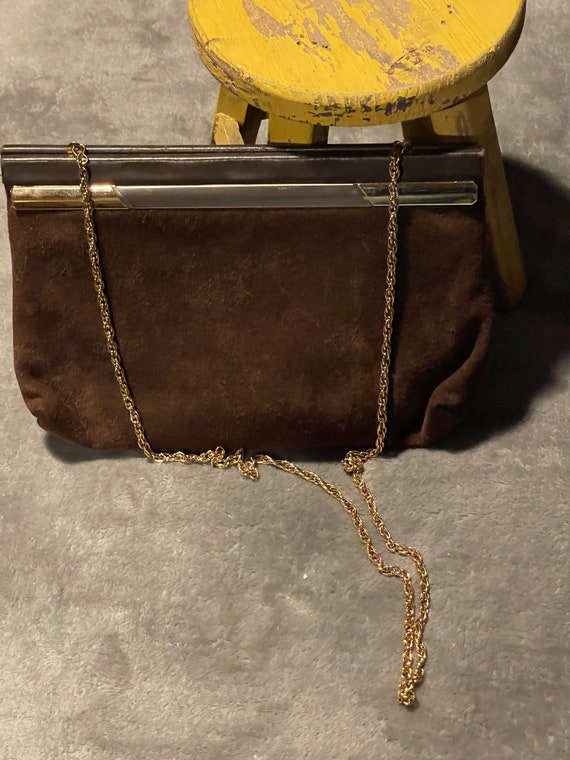 Brown suede and leather vintage purse.