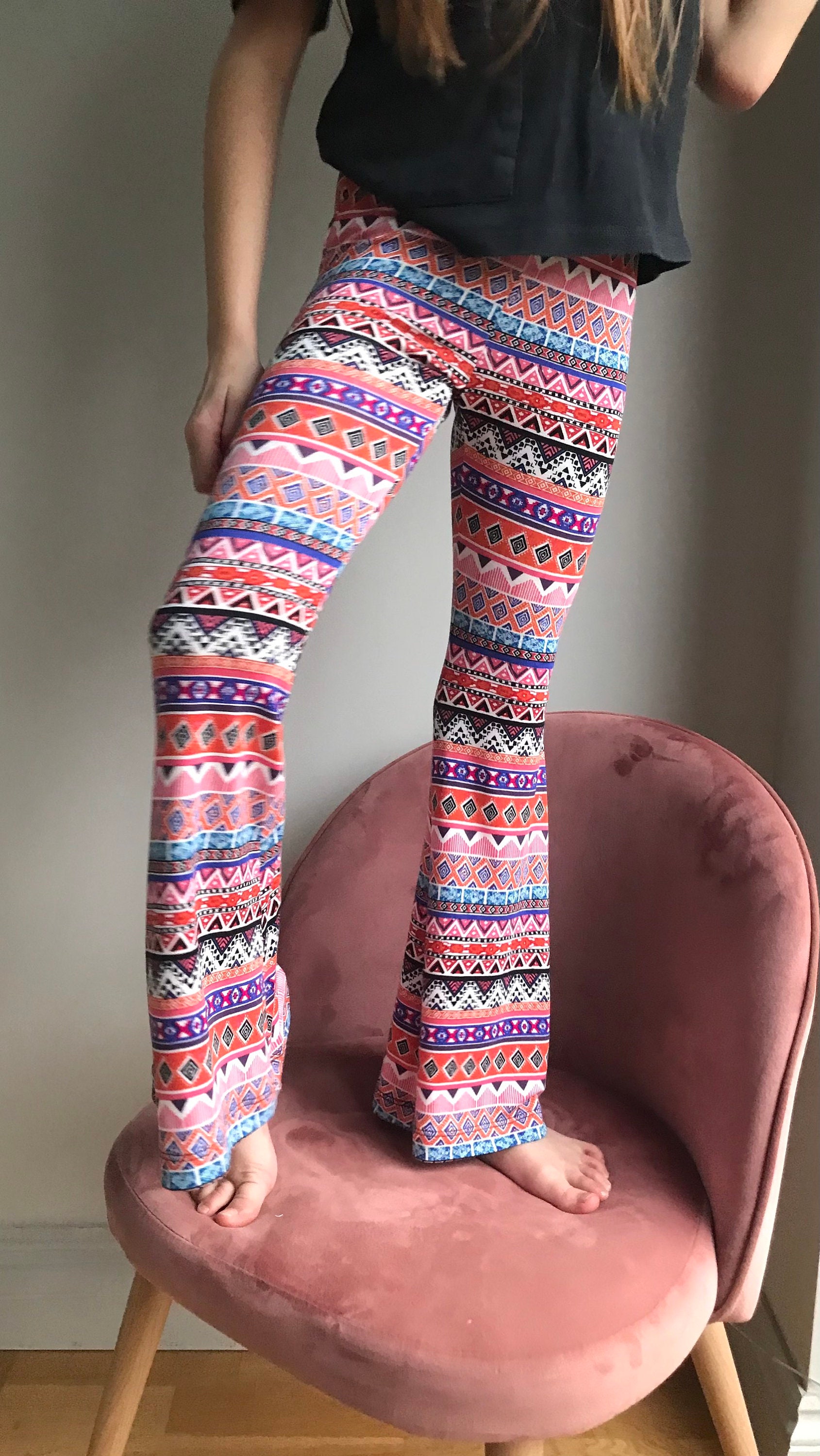 Boho Flare Leggings Aztec Print Girls 