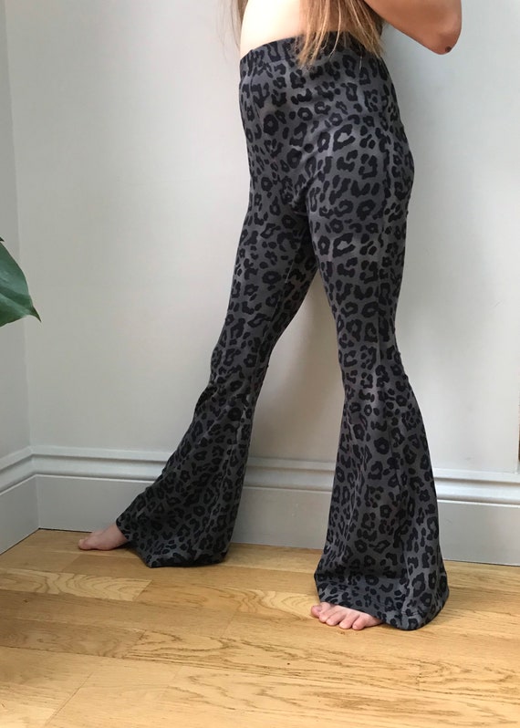 ELSANI Girls Ruffle Leggings Leopard Printed Flare Pants Bell Bottoms