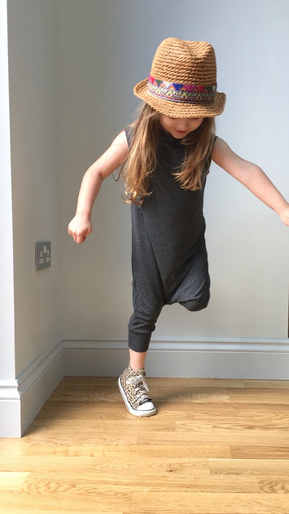 Harem Style Romper / Grey Short Romper 