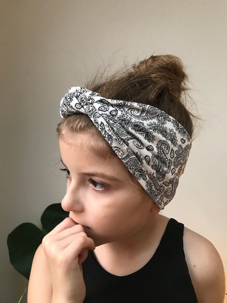 paisley print head wrap knot turban headband baby toddler monochrome head wrap top knot girls turban head band