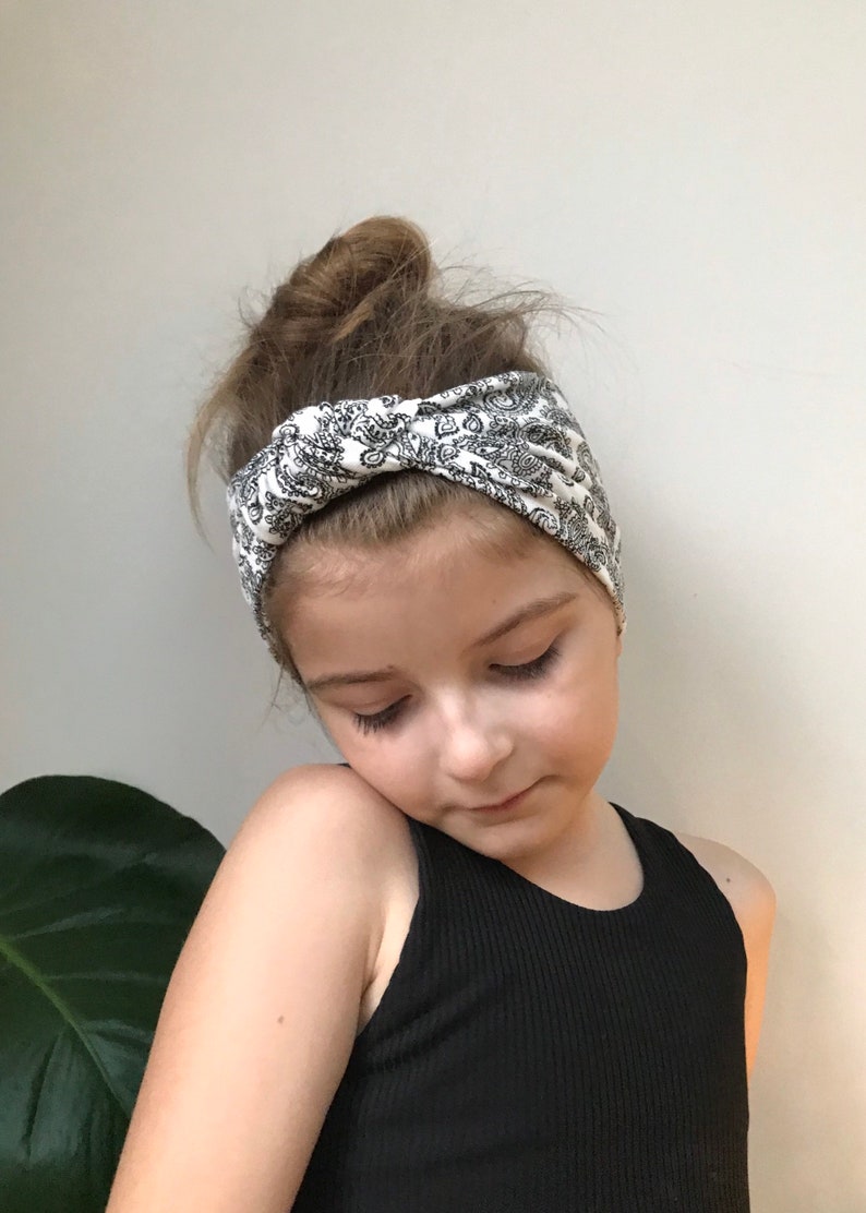 paisley print head wrap knot turban headband baby toddler monochrome head wrap top knot girls turban head band