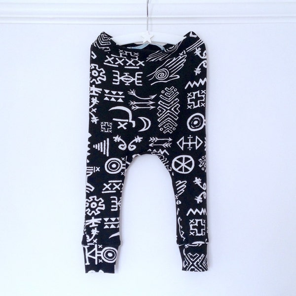 Baby harem pants / tribal print black kids harem pants / monochrome jersey leggings / toddler harem - skinny leg style