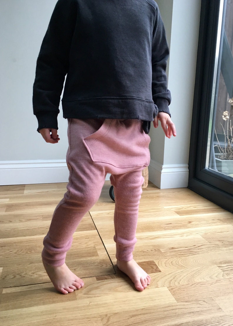Baby harem pants / girls dusky pink wool feel jersey warm Etsy