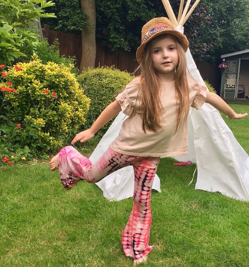 Boho Tie Dye Bell Bottoms / Girls Coral Pink Flare Leggings / Etsy UK