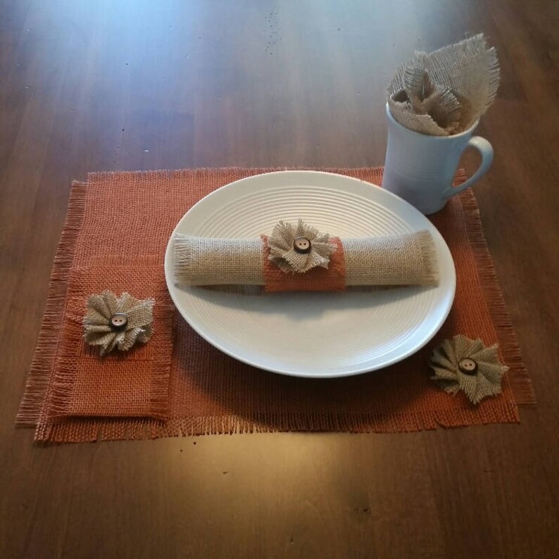 Burlap Burnt Orange Table Runners Placemats Silverware Etsy