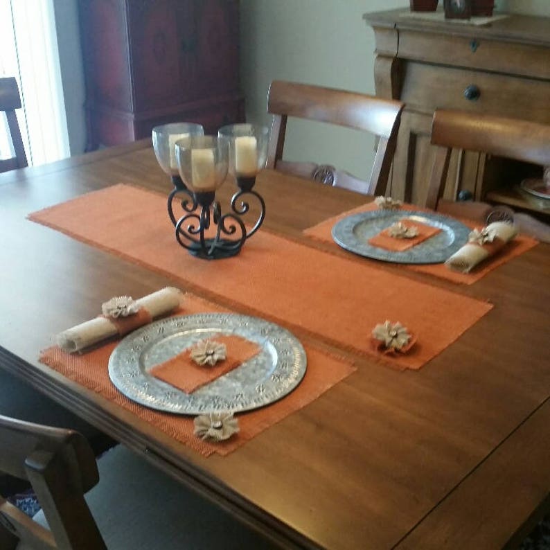 Burlap Burnt Orange Table Runners Placemats Silverware Etsy