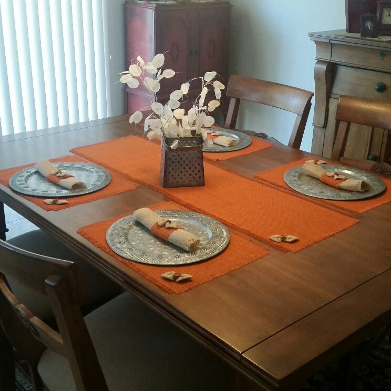 Burlap Burnt Orange Table Runners Placemats Silverware Etsy