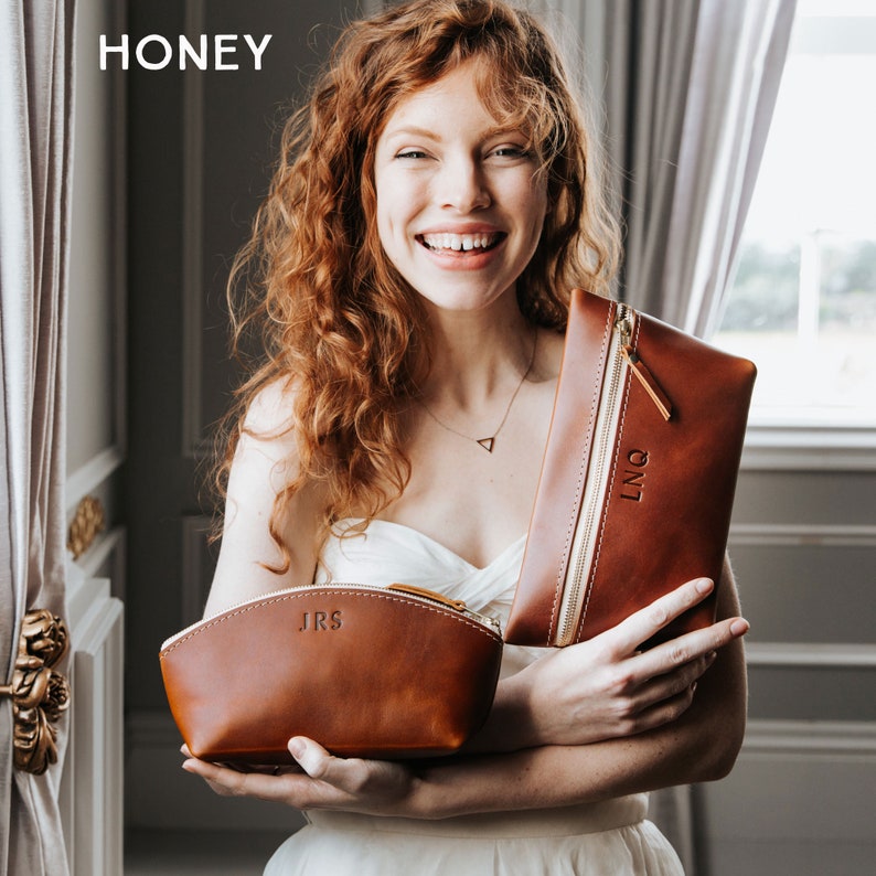 Makeup Bag  Custom Leather Bag with Monogram Women's image 3