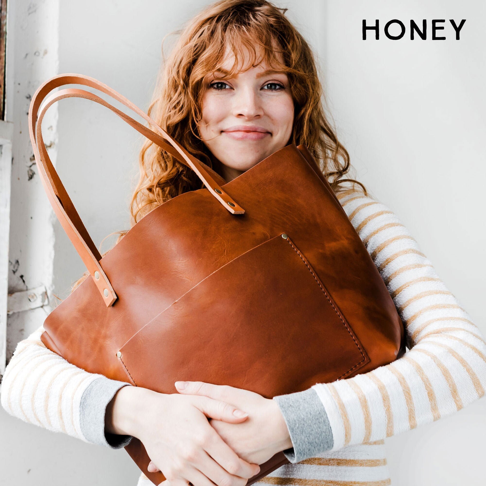 Leather Tote Bag Personalized Tote with Zipper Option Etsy