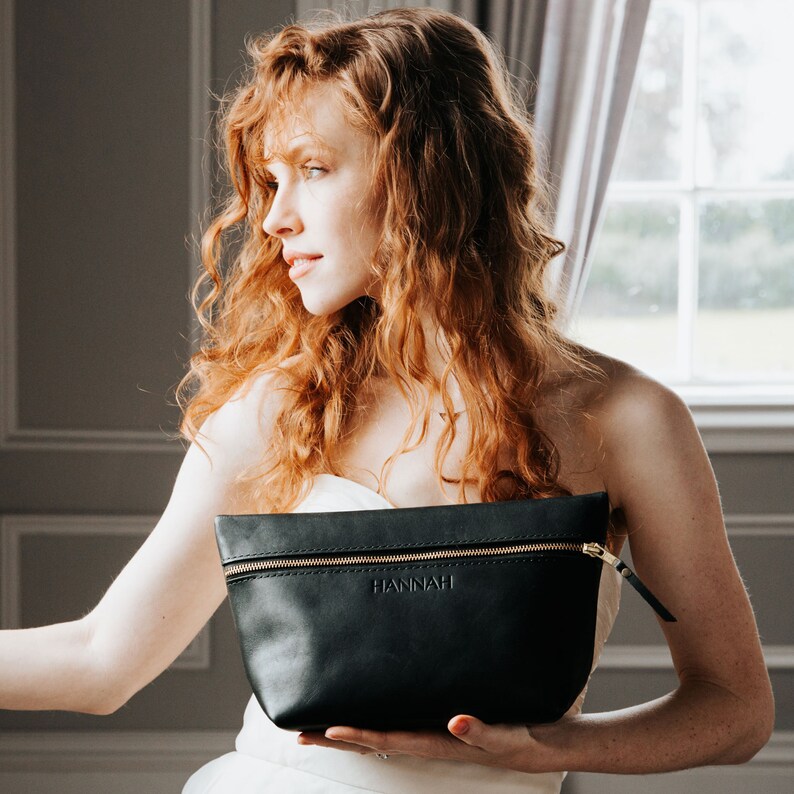 Makeup Bag  Custom Leather Bag with Monogram Women's image 5