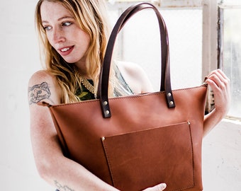CINNAMON Leather Tote HUGE SALE - Leather Bag Handmade in Portland, Full-Grain Cowhide- Award Winning Leather Tote Portland Leather Goods