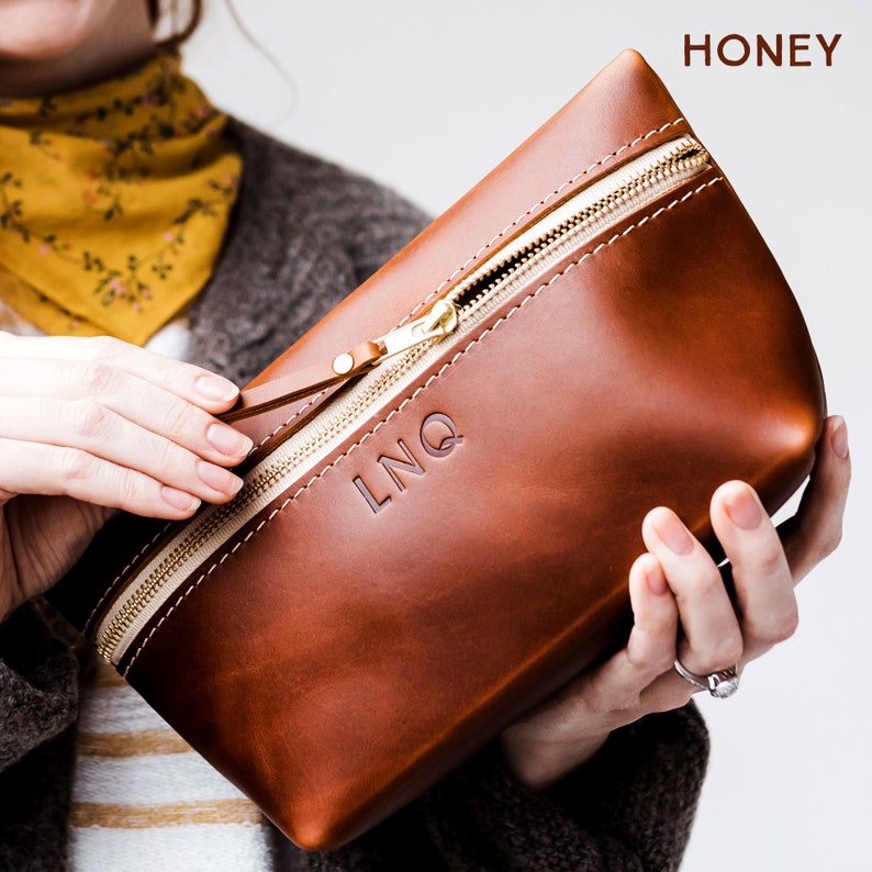 Makeup Bag  Custom Leather Bag with Monogram Women's image 4