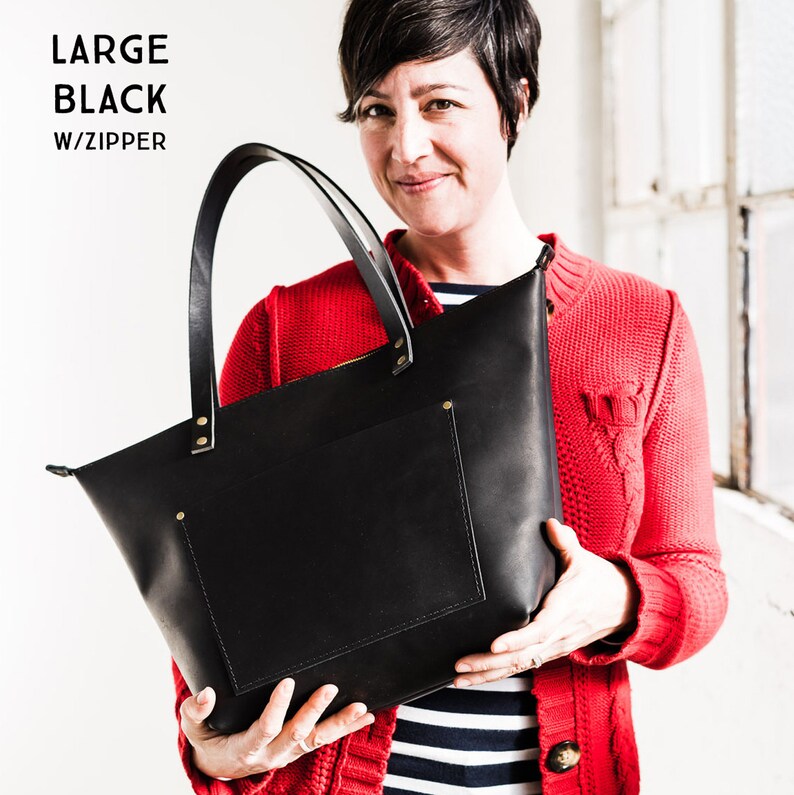 Leather Tote Bag Personalized Tote with Zipper Option Etsy
