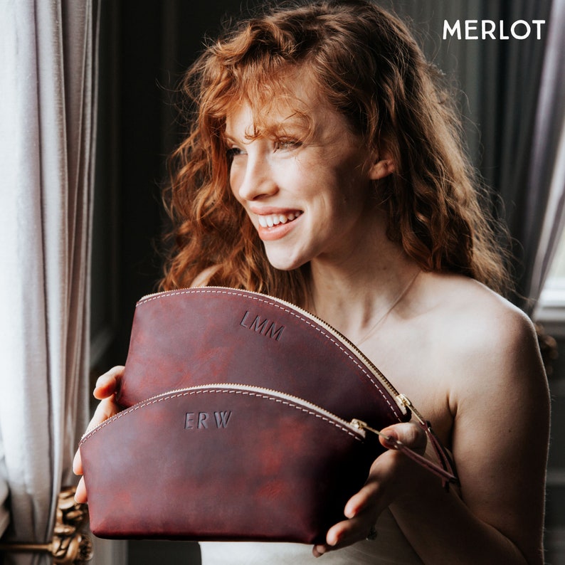 Makeup Bag  Custom Leather Bag with Monogram Women's image 8