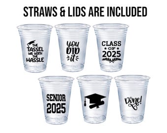Class of 2026 Disposable Party Cups with Lids & Straws