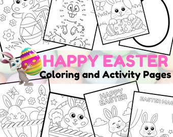 Digital - Instant Download, 12 Easter Coloring Activity Pages, Kids Coloring Pages, Easter Crafts, Coloring Pages Kit, Easter Fun Activity