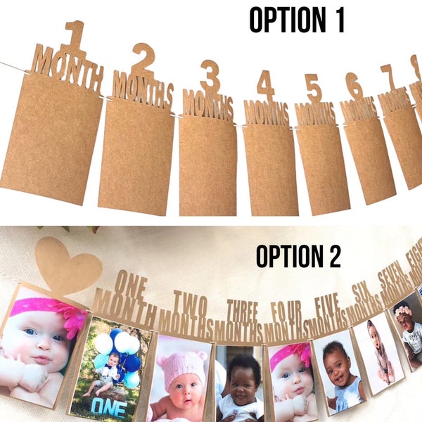 First Birthday Photo Banner: Monthly Baby Pictures,  Newborn to One Year Milestone