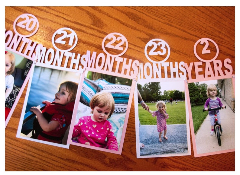 2nd year custom baby photo banner, photo banner, baby gift ideas, baby boy girl birthday, first birthday, monthly photo banner, nursery room image 1