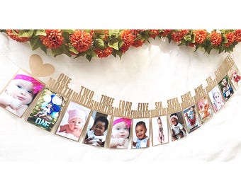 First birthday banner / first birthday photo banner / 1st year photo banner / monthly photo banner / one year photos / birthday banner