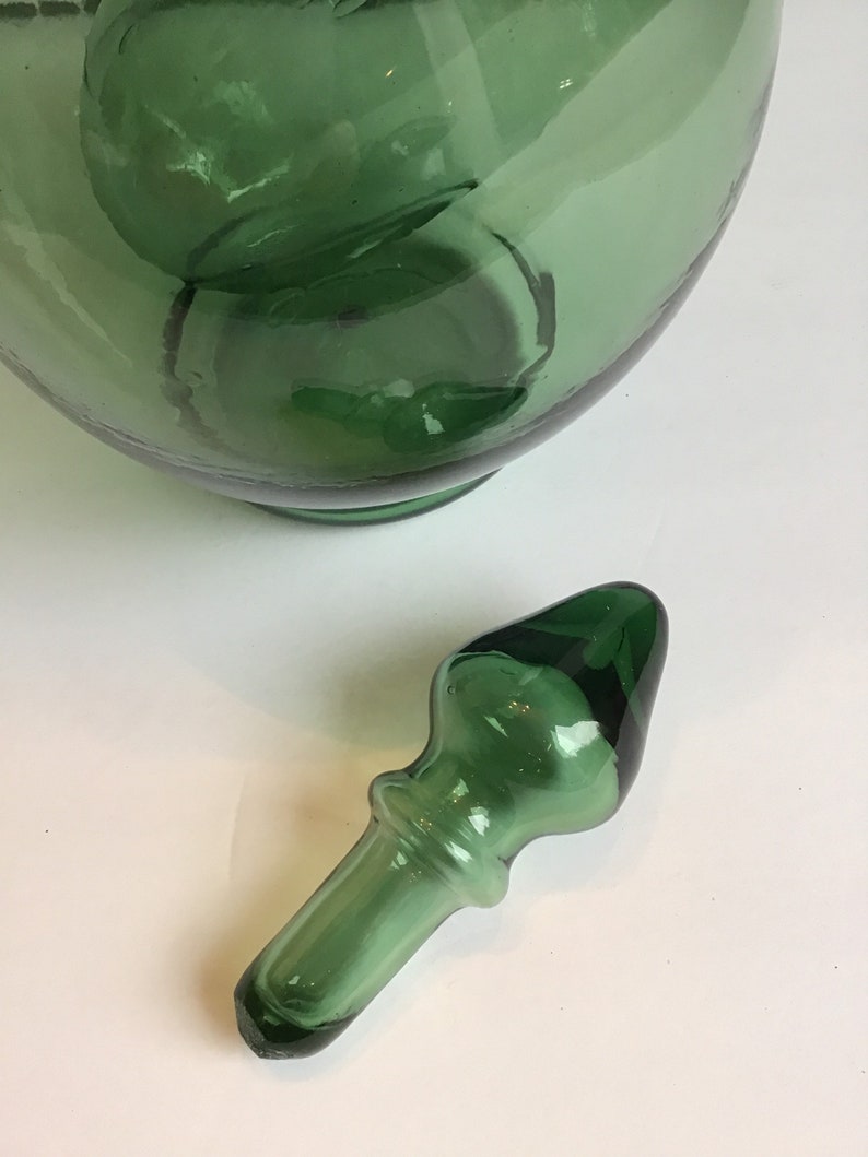 Hand blown green glass wine decanter with ice chamber Etsy