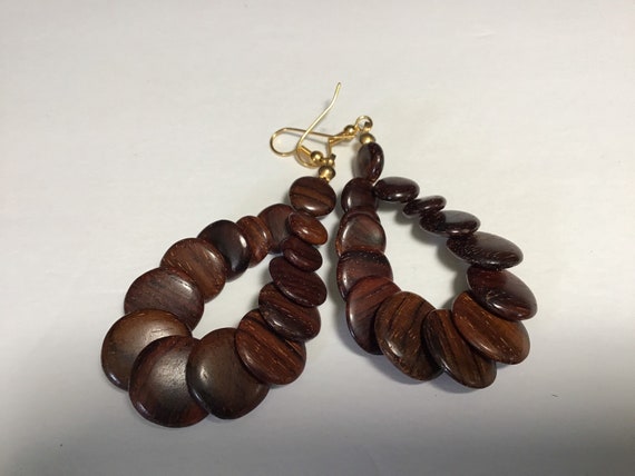 Mid century stacked wood necklace and matching ea… - image 4