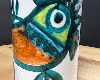 Rare Giovanni DeSimone Chicken Folkart Tumbler, Vase, Made in Italy