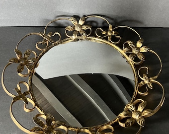 大きな壁ミラー「CHATY VALLAURIS」署名入り、黒錬鉄製ミッド