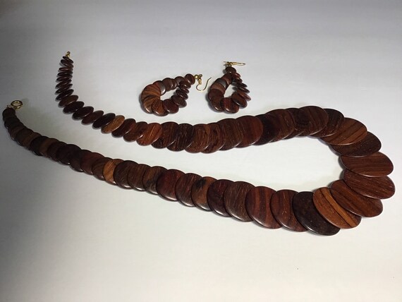 Mid century stacked wood necklace and matching ea… - image 8