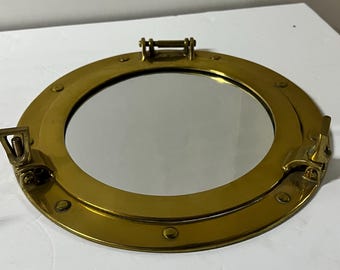 Vintage Brass Porthole Mirror, Tawain